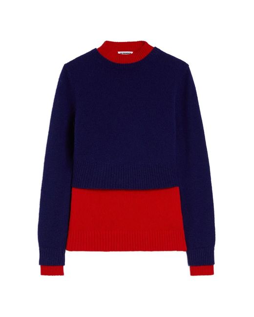 Jil Sander Blue Two-Tone Double-Layer Sweater for men