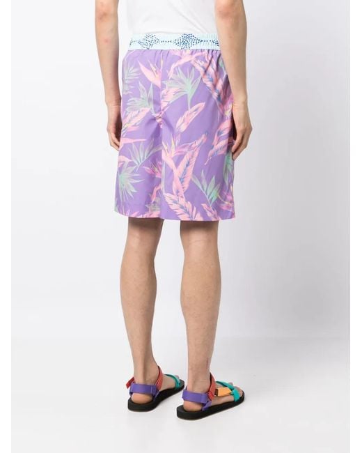 Fumito Ganryu Purple Botanical-Print Drawstring Shorts for men