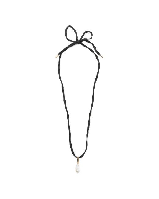 Carven Metallic Talisma Pearl Tie Necklace