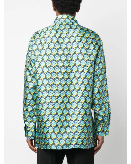 BOTTER Green Graphic-Print Satin-Finish Shirt for men