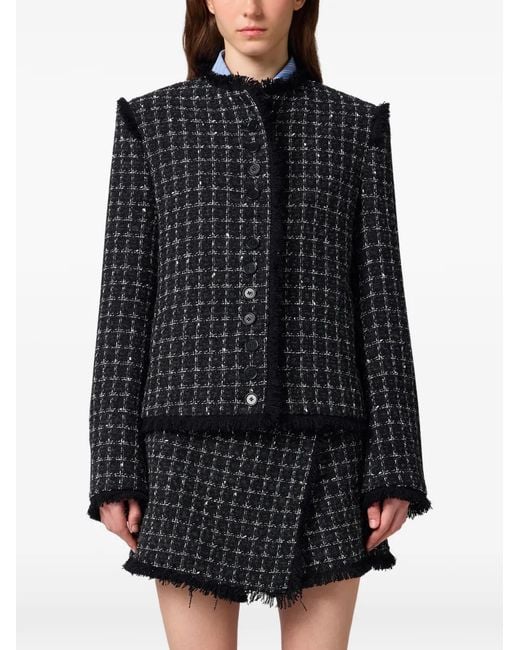 MSGM Black Bouclé-Tweed Frayed Jacket