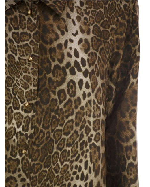 Max Mara Green Leopard-Print Silk Shirt