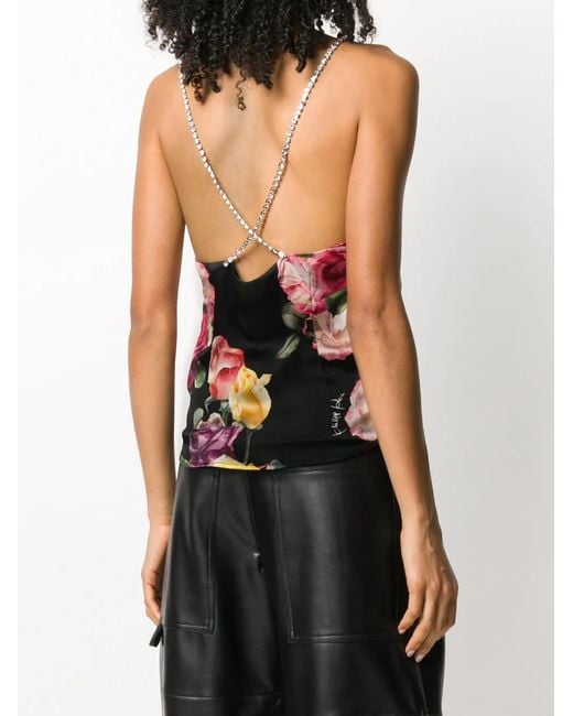 Philipp Plein Red Holiday Flowers Print Silk Vest Top