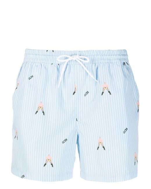 Gcds Blue Cartoon-Print Pinstripe Shorts for men