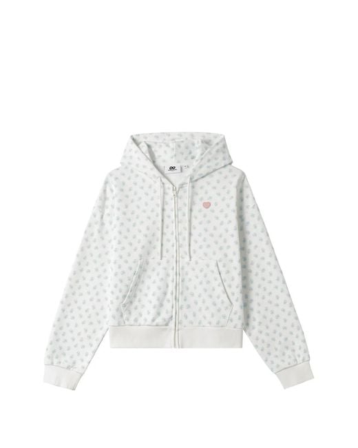 Chocoolate White Logo-Pattern Zip-Up Hoodie