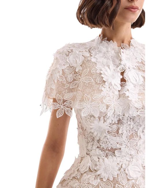 Gemy Maalouf White Floral-Lace Bolero