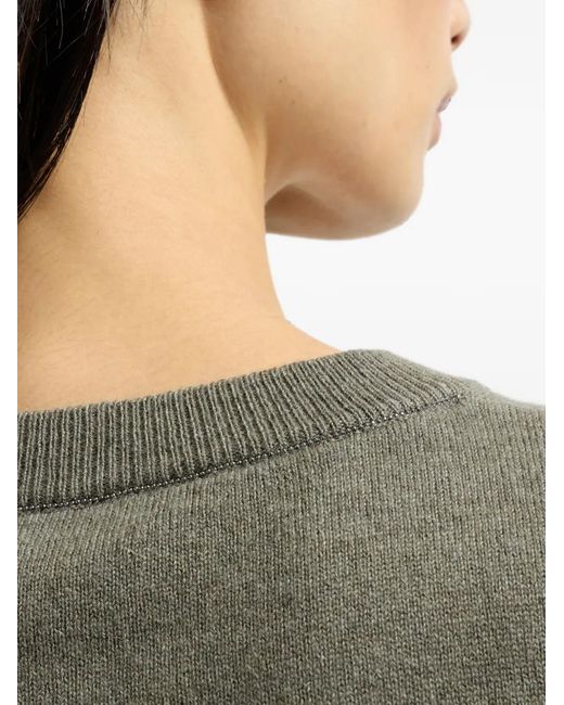 Brunello Cucinelli Green Cashmere Sweater With Monili