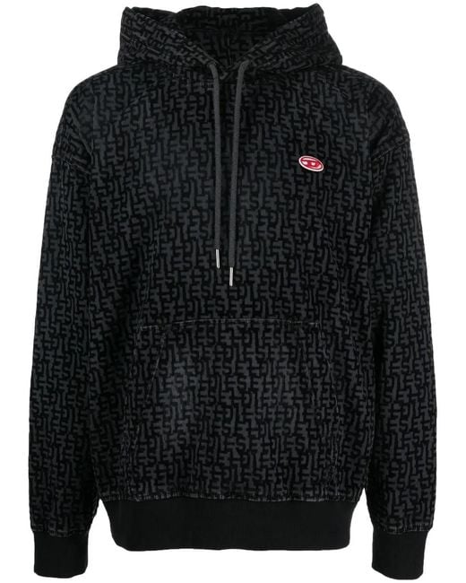 DIESEL Black Logo-Print Denim Hoodie for men