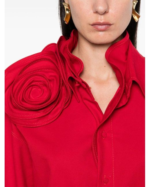 Valentino Garavani Red Floral-appliqué Poplin Shirt