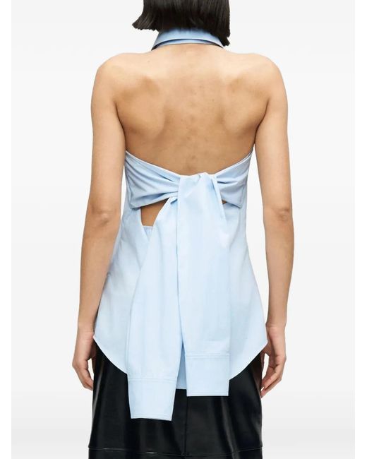 Karl Lagerfeld Blue Halter-Neck Poplin Blouse