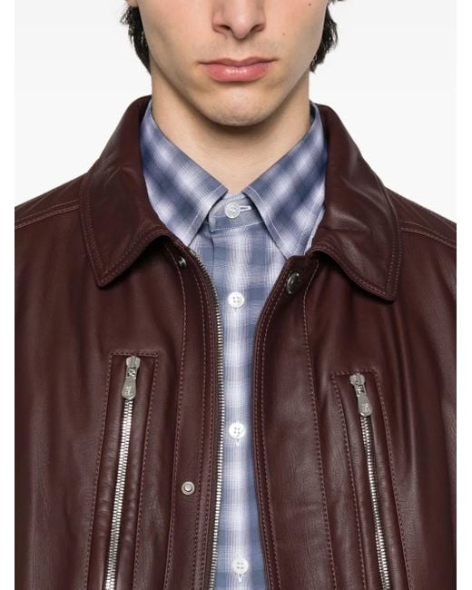 メンズ Brunello Cucinelli ジップアップ レザージャケット Brown