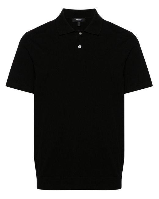 Theory Black Goris Fine-knit Polo Shirt for men