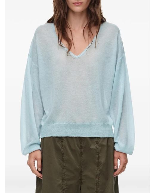 Bimba Y Lola Blue Light Wool V-Neck Sweater