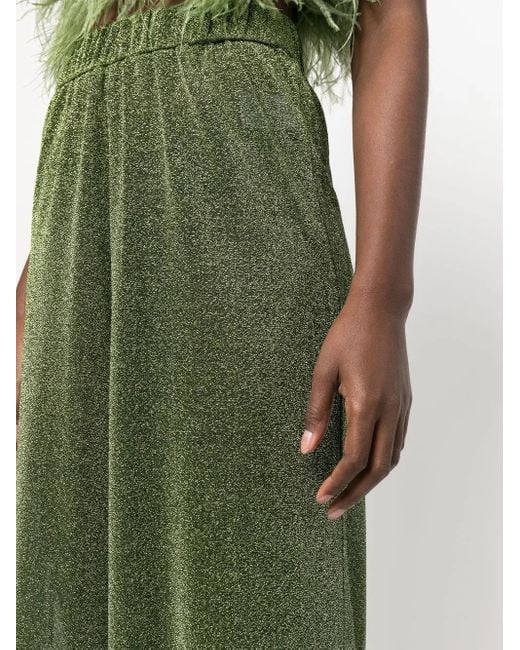 Oseree Green Lurex-detail High-waisted Trousers