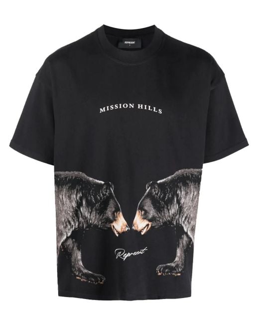 Represent Black Bear-Print Cotton T-Shirt for men