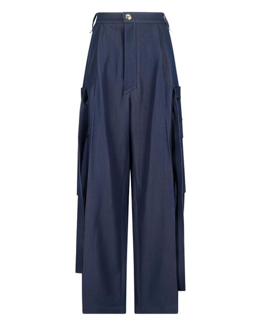 DARKPARK Blue Belt-Detail Cargo Straight Trousers