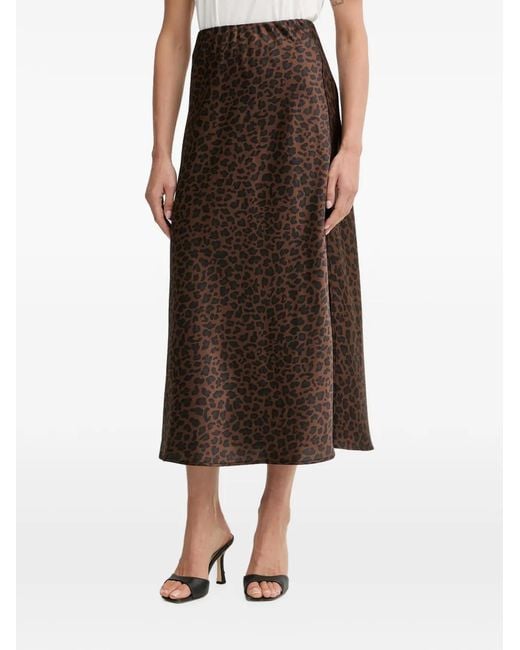 Morgan Brown Leopard-Print Side-Slit Skirt