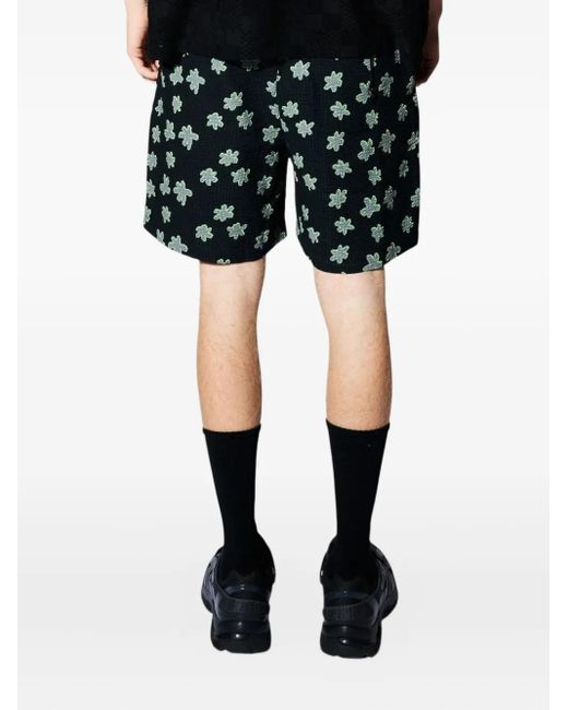 Pleasures Black Floral Seersucker Deck Shorts for men