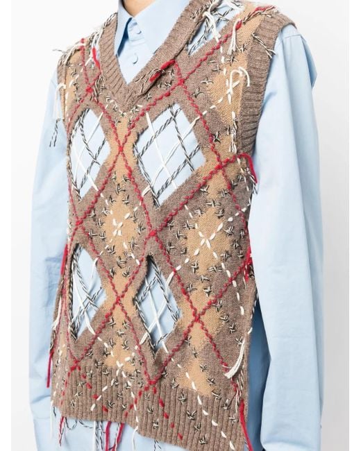 Maison Margiela Brown Intarsienpullunder Mit Cut-Outs