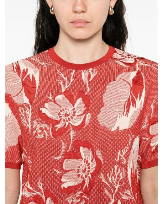 Fendi Red Floral-Pattern Short-Sleeved T-Shirt