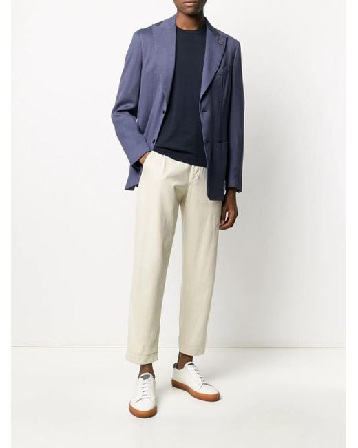 Lardini Blue Fine Knit Buttoned Blazer for men