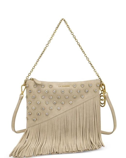 La Carrie Metallic Night Edition Crystal-Embellished Fringed Shoulder Bag