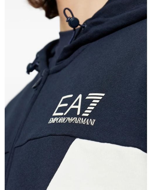 EA7 Blue Logo-Print Hoodie for men
