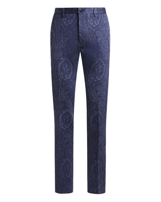 Etro Blue Cotton Jacquard Trousers for men