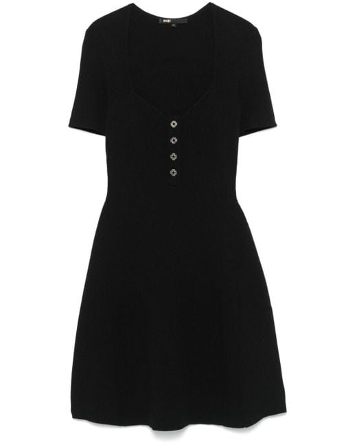 Maje Black Ribbed Mini Dress