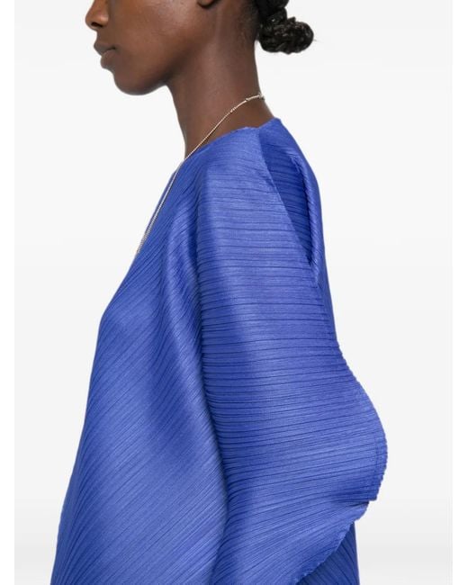 Pleats Please Issey Miyake Blue Pleated Balloon-Sleeve Dress