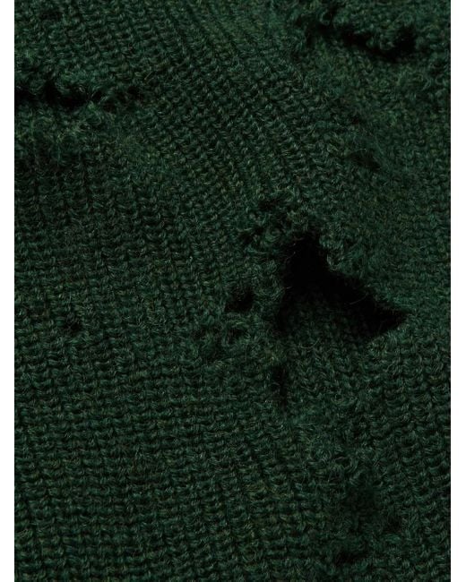 Vetements Green Distressed-Effect Wool Sweater