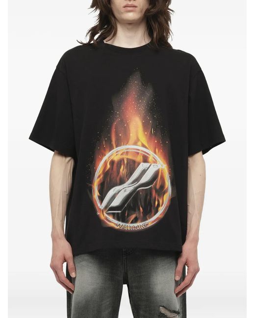 we11done Black Meteor-Print T-Shirt for men