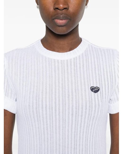 Maison Labiche White Ribbed Heart-Appliqué T-Shirt