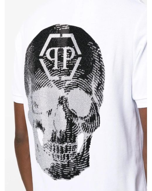 Philipp Plein White Skull-Print Cotton Polo Shirt for men