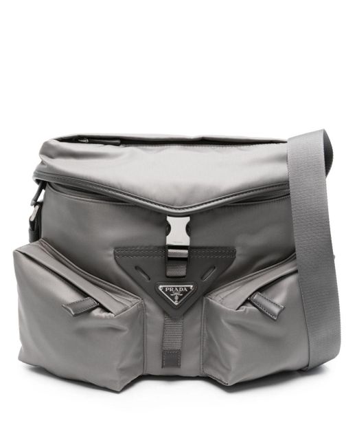 Prada Gray Re-nylon Messenger Bag for men