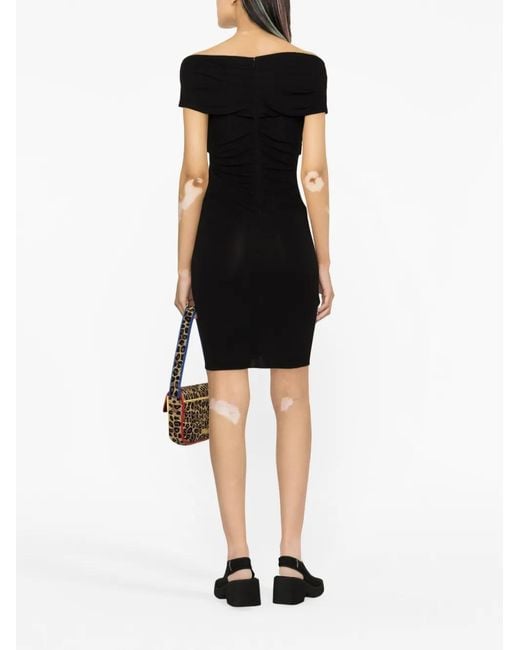 Diane von Furstenberg Black Off-Shoulder Draped Mini Dress