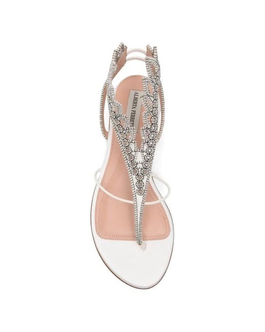 Alberta Ferretti White Bead-Embellished Thong Sandals