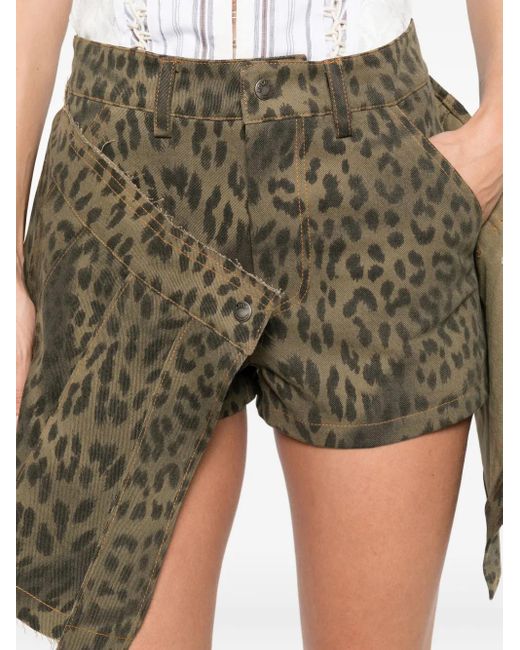 ANDERSSON BELL Green Leopard-Print Pleated Wrap Skort