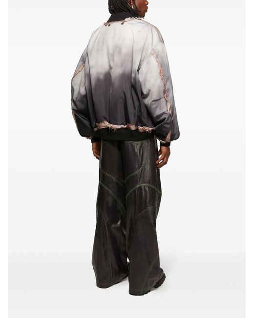 Acne Gray Embroidered Leather Wide-Leg Trousers for men
