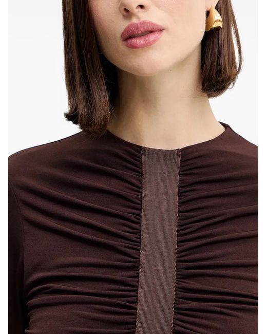 Hervé Léger Brown Ruched-Panel Blouse