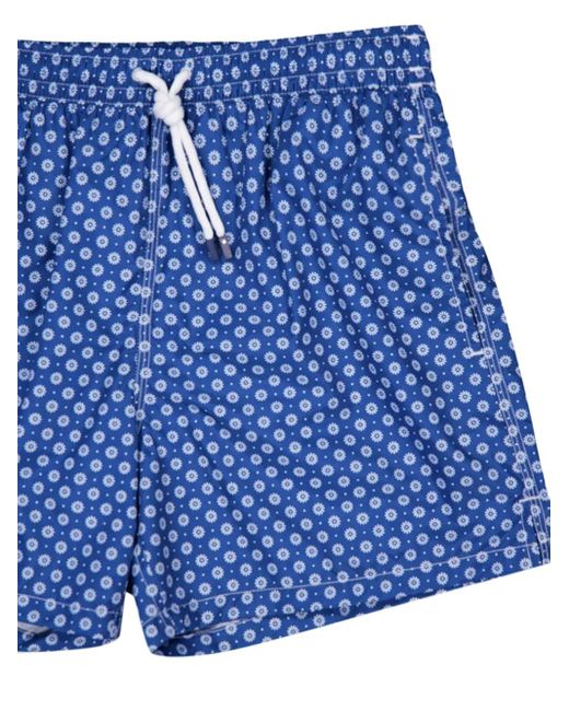 Fedeli Blue Flower-Pattern Swim Trunk for men