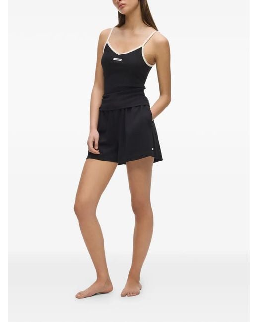 Karl Lagerfeld Black Logo-Patch Drawstring Shorts