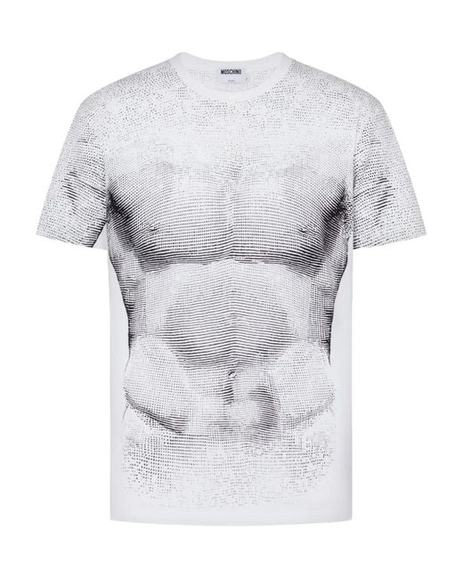 Moschino White Monochrome Print T-Shirt With Sculpted Torso for men