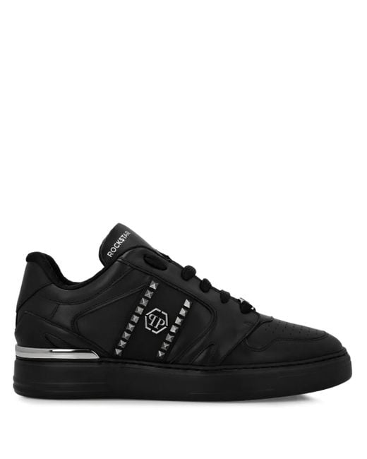 Philipp Plein Black Stud-Embellished Leather Sneakers