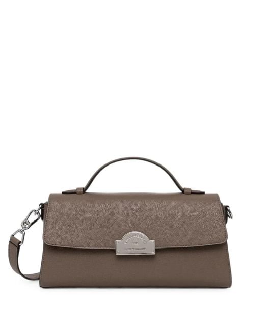 Karl Lagerfeld Brown Logo-Plaque Pebbled-Leather Shoulder Bag
