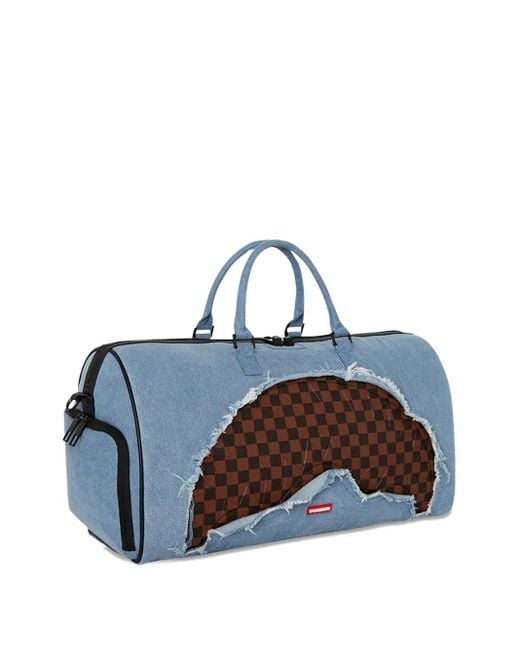 Sprayground Blue Jeans-Schultertasche mit kariertem Einsatz