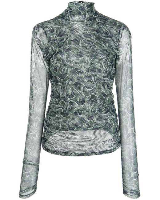 Cinq Ã Sept Swirl-print Sheer Turtleneck Top in Green | Lyst Australia