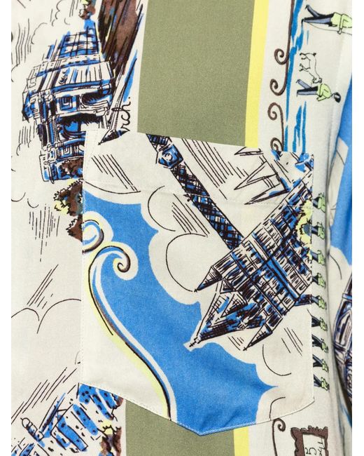 Paul Smith Blue London Scarf Graphic-Print Short-Sleeved Shirt for men