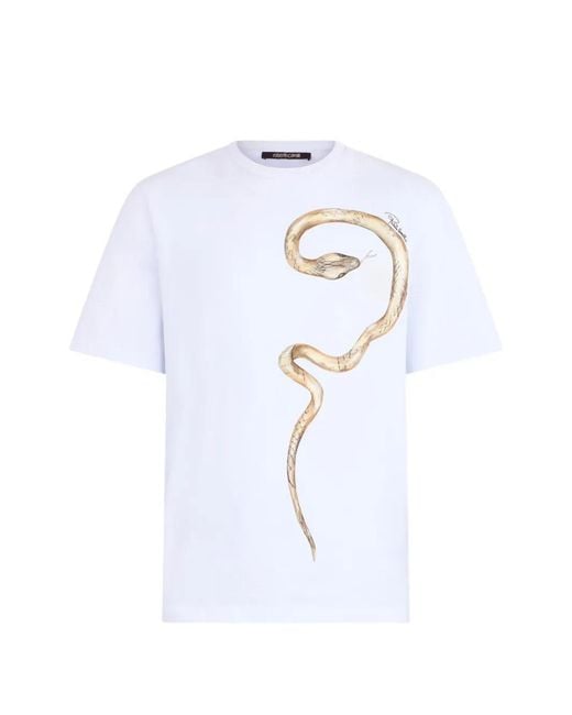 Roberto Cavalli White Snake-Print T-Shirt for men