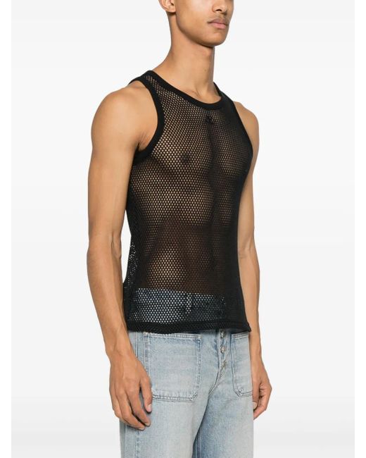 Courreges Gray Logo-Patch Mesh Top for men